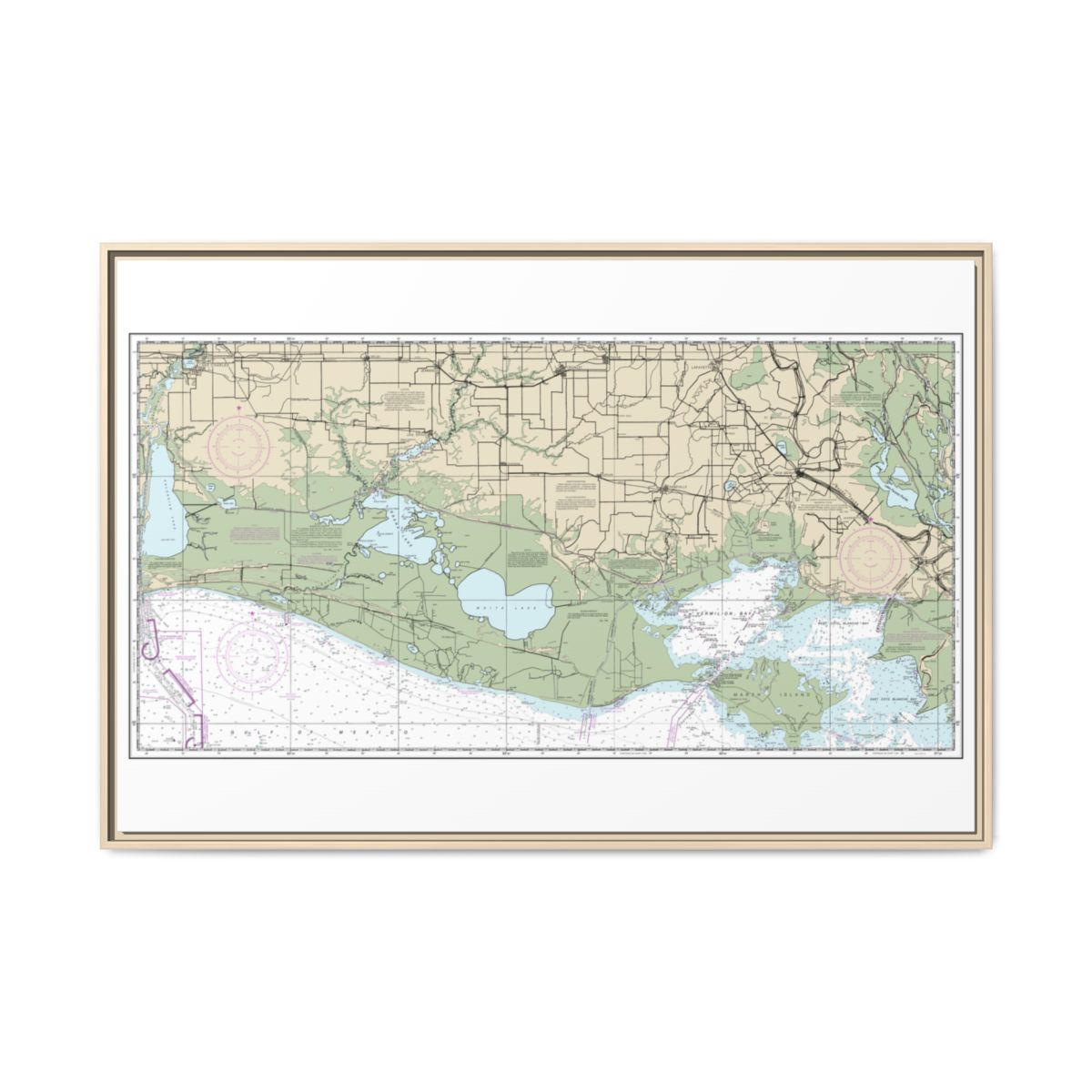 Chart 11345 Intracoastal Waterway New Orleans to Calcasieu River West Section - NOAA Nautical Chart Floating Frame Canvas | 30" x 20" | 36" x 24" | 48" x 32" - Natural front