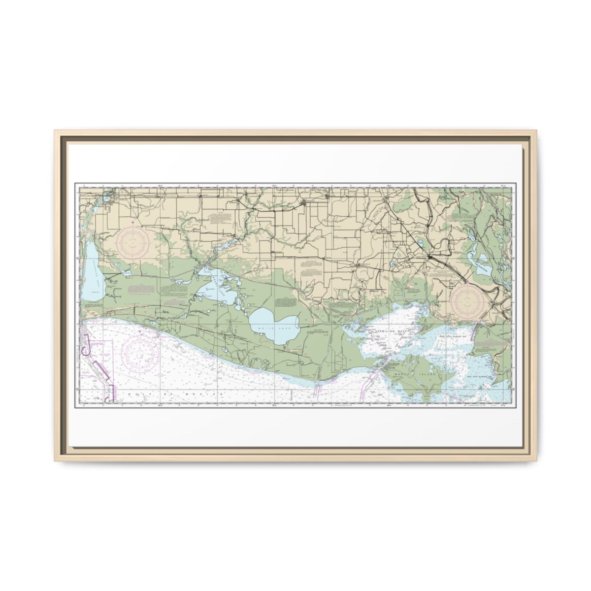Chart 11345 Intracoastal Waterway New Orleans to Calcasieu River West Section - NOAA Nautical Chart Floating Frame Canvas | 30" x 20" | 36" x 24" | 48" x 32" - Natural front