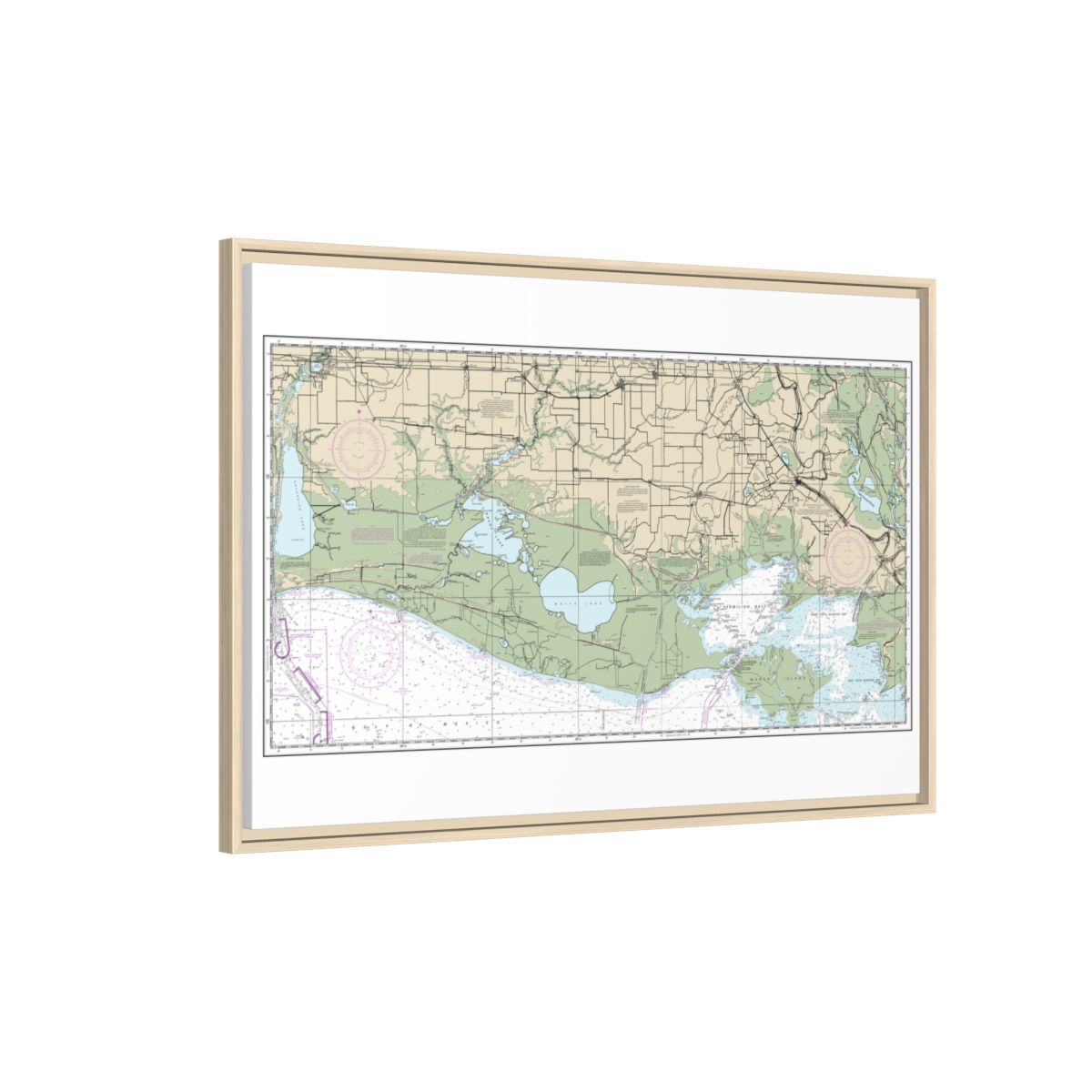 Chart 11345 Intracoastal Waterway New Orleans to Calcasieu River West Section - NOAA Nautical Chart Floating Frame Canvas | 30" x 20" | 36" x 24" | 48" x 32" - Natural side