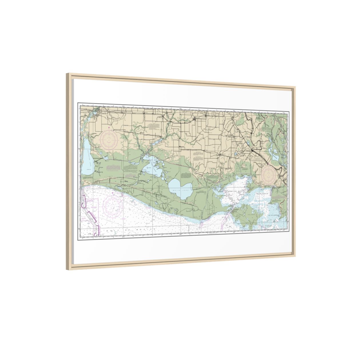 Chart 11345 Intracoastal Waterway New Orleans to Calcasieu River West Section - NOAA Nautical Chart Floating Frame Canvas | 30" x 20" | 36" x 24" | 48" x 32" - Natural side