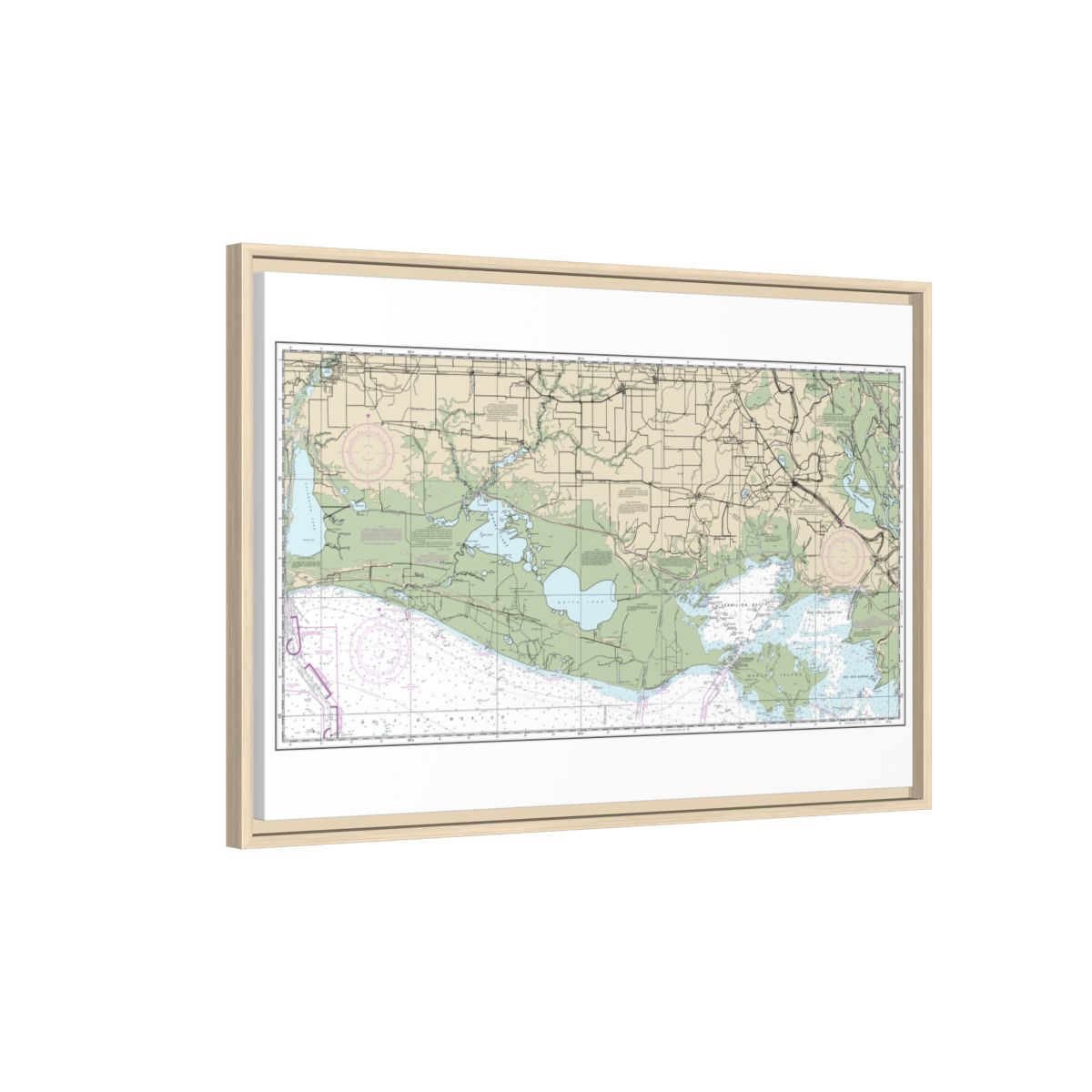 Chart 11345 Intracoastal Waterway New Orleans to Calcasieu River West Section - NOAA Nautical Chart Floating Frame Canvas | 30" x 20" | 36" x 24" | 48" x 32" - Natural side