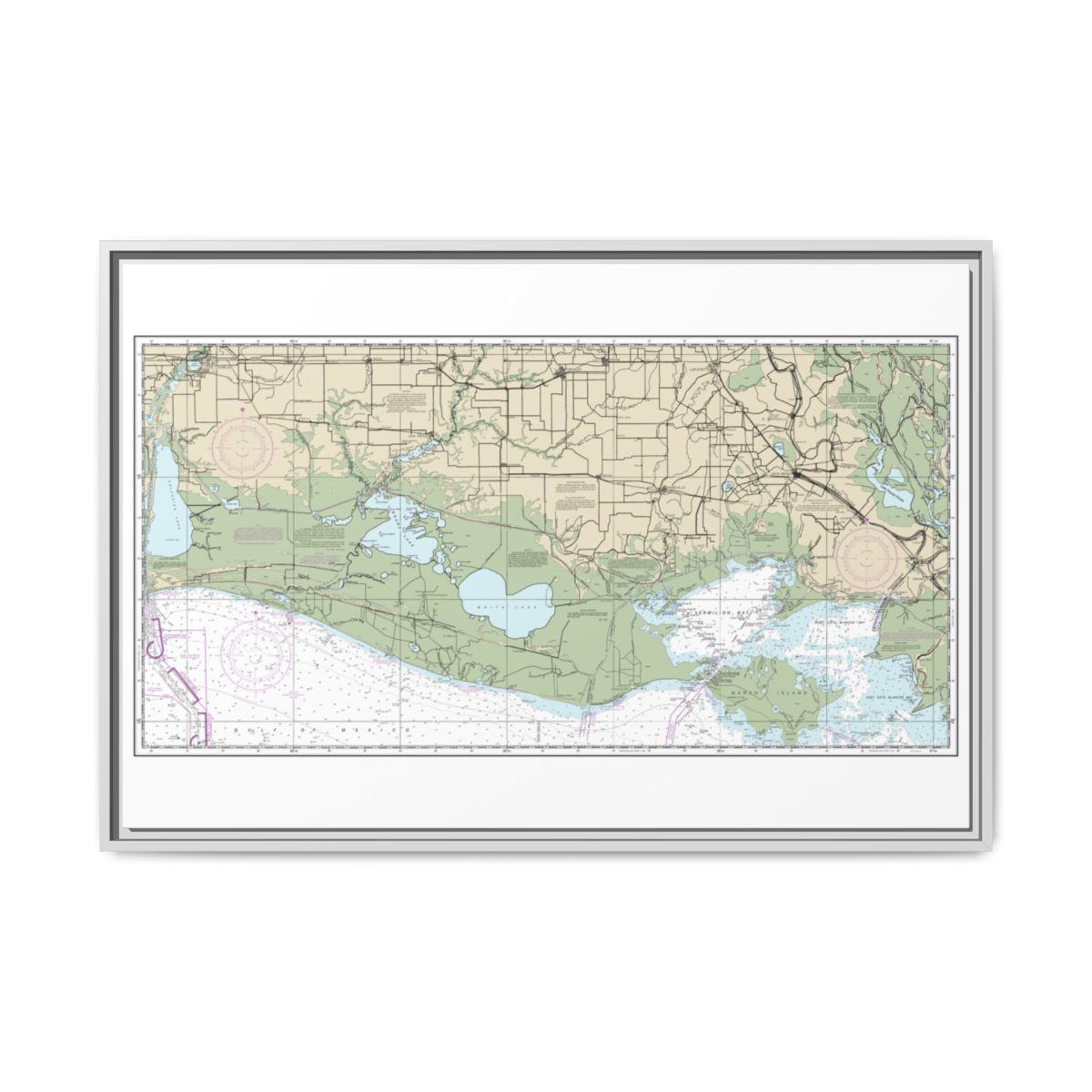 Chart 11345 Intracoastal Waterway New Orleans to Calcasieu River West Section - NOAA Nautical Chart Floating Frame Canvas | 30" x 20" | 36" x 24" | 48" x 32" - White front