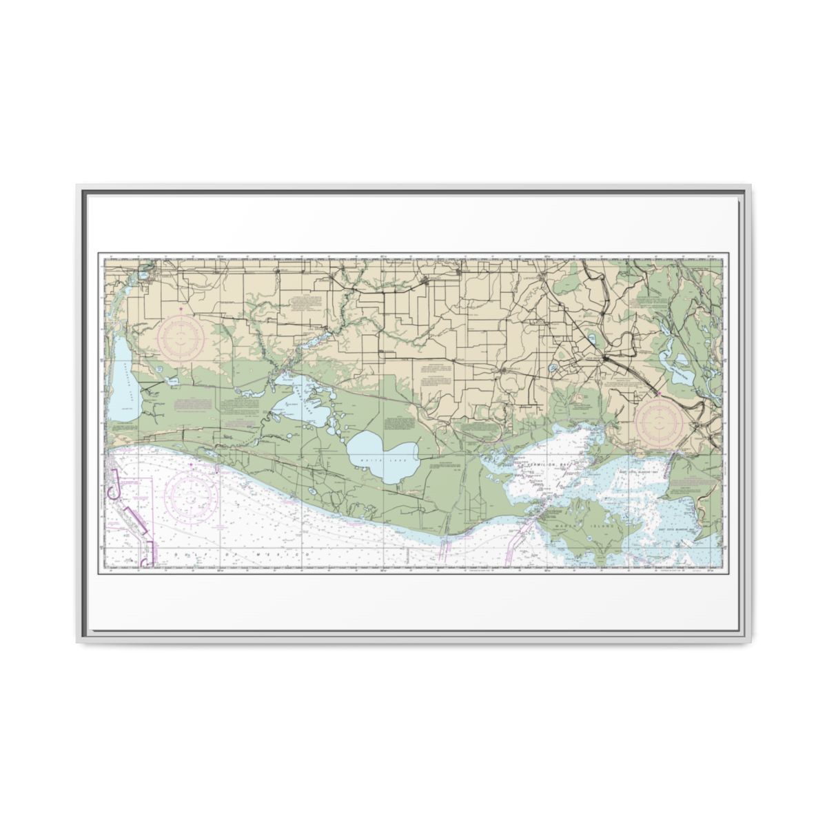 Chart 11345 Intracoastal Waterway New Orleans to Calcasieu River West Section - NOAA Nautical Chart Floating Frame Canvas | 30" x 20" | 36" x 24" | 48" x 32" - White front