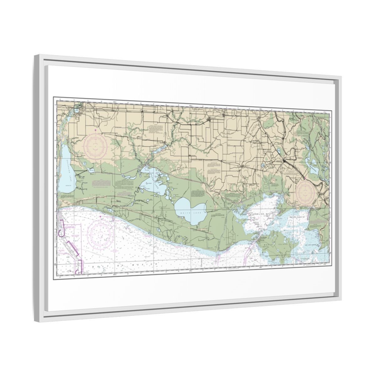 Chart 11345 Intracoastal Waterway New Orleans to Calcasieu River West Section - NOAA Nautical Chart Floating Frame Canvas | 30" x 20" | 36" x 24" | 48" x 32" - White side