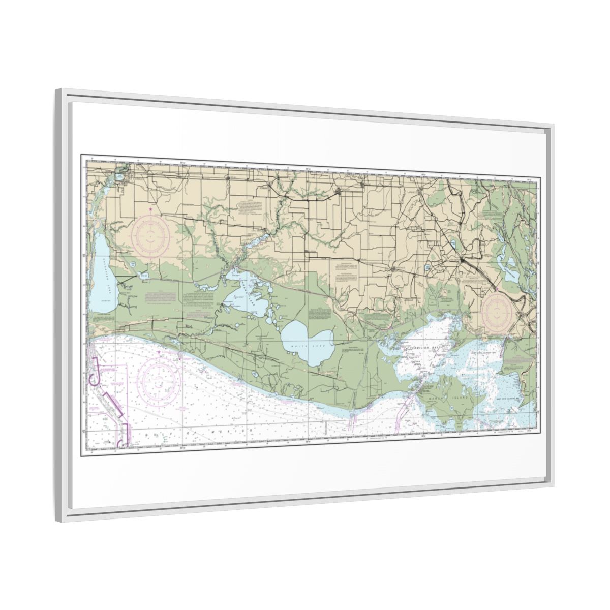 Chart 11345 Intracoastal Waterway New Orleans to Calcasieu River West Section - NOAA Nautical Chart Floating Frame Canvas | 30" x 20" | 36" x 24" | 48" x 32" - White side