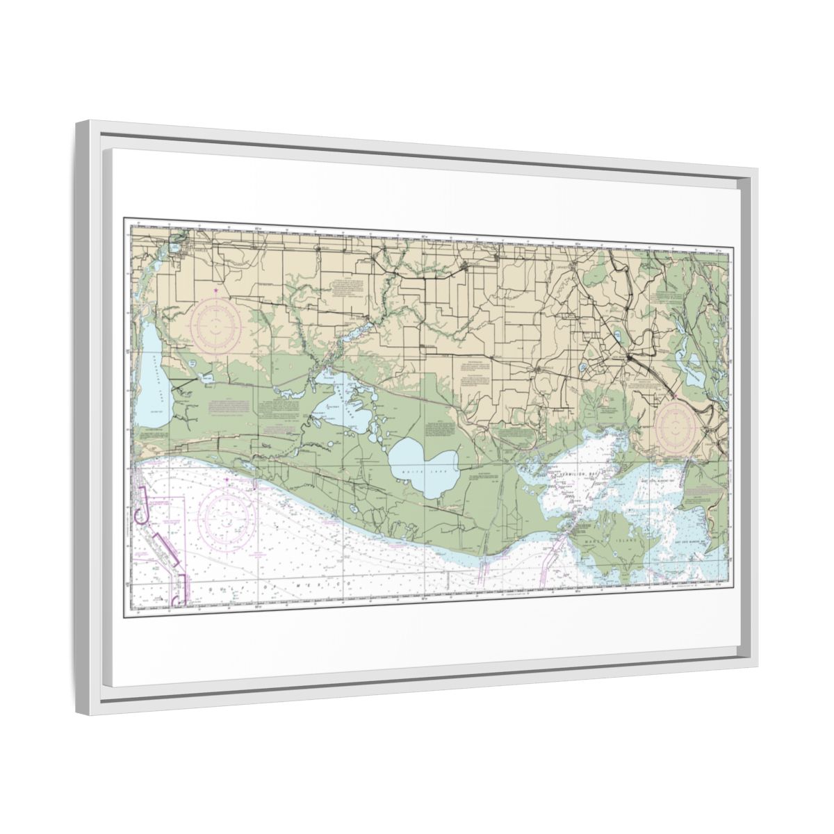 Chart 11345 Intracoastal Waterway New Orleans to Calcasieu River West Section - NOAA Nautical Chart Floating Frame Canvas | 30" x 20" | 36" x 24" | 48" x 32" - White side