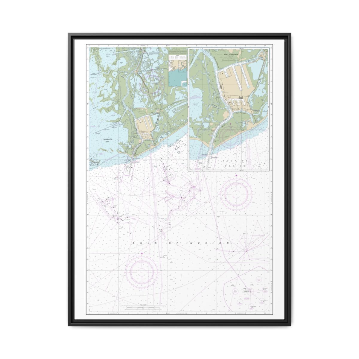 Chart 11346 Port Fourchon and Approaches - NOAA Nautical Chart Floating Frame Canvas | 24" x 32" | 30" x 40" - Black front