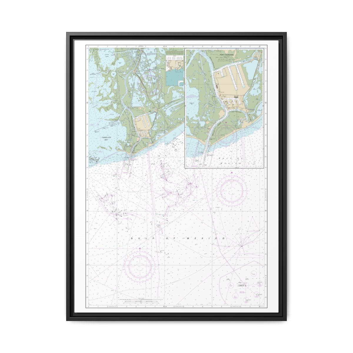 Chart 11346 Port Fourchon and Approaches - NOAA Nautical Chart Floating Frame Canvas | 24" x 32" | 30" x 40" - Black front