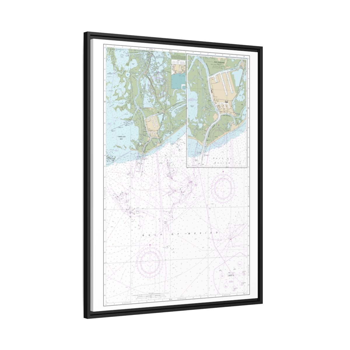 Chart 11346 Port Fourchon and Approaches - NOAA Nautical Chart Floating Frame Canvas | 24" x 32" | 30" x 40" - Black side