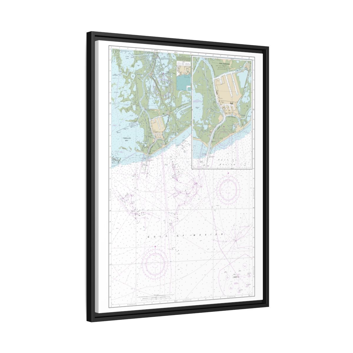 Chart 11346 Port Fourchon and Approaches - NOAA Nautical Chart Floating Frame Canvas | 24" x 32" | 30" x 40" - Black side