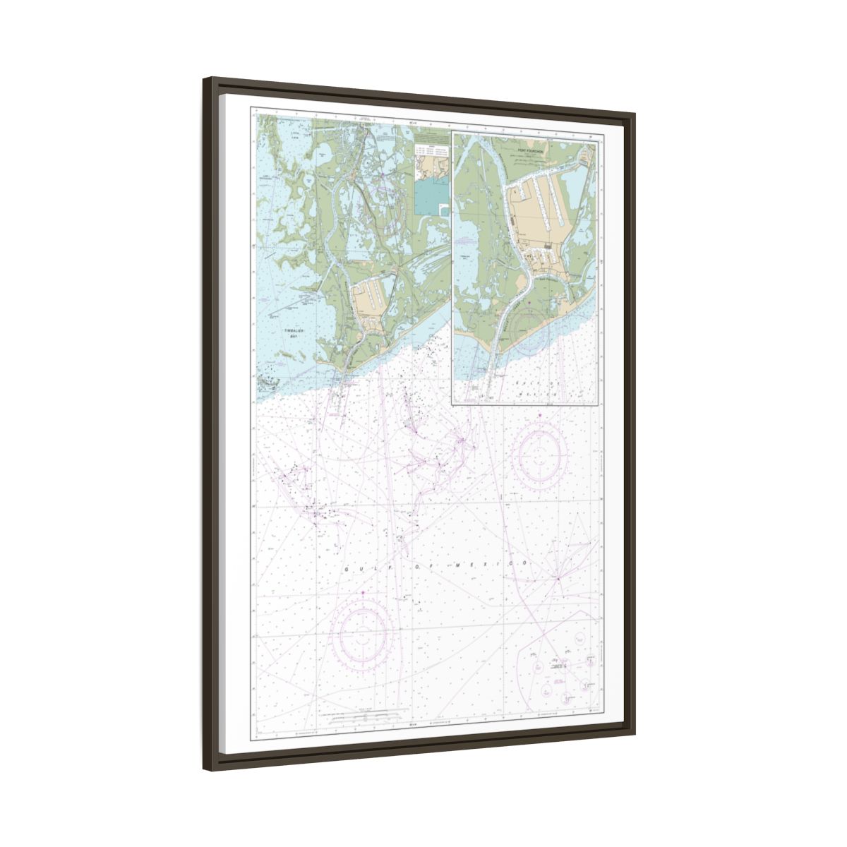 Chart 11346 Port Fourchon and Approaches - NOAA Nautical Chart Floating Frame Canvas | 24" x 32" | 30" x 40" - Espresso side
