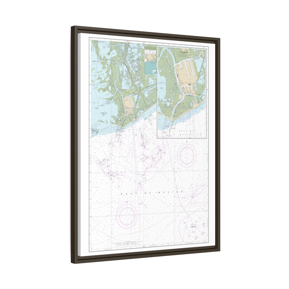 Chart 11346 Port Fourchon and Approaches - NOAA Nautical Chart Floating Frame Canvas | 24" x 32" | 30" x 40" - Espresso side