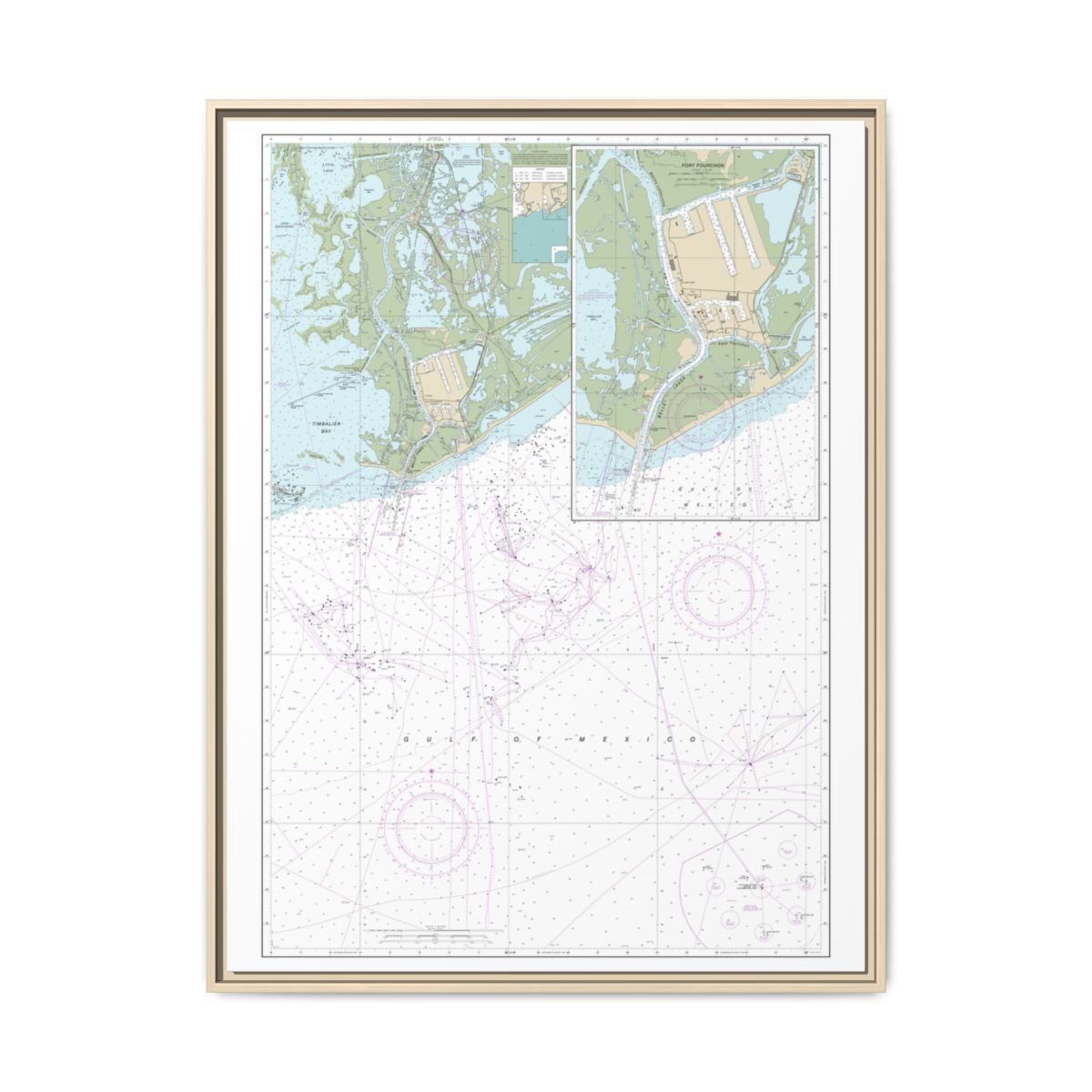 Chart 11346 Port Fourchon and Approaches - NOAA Nautical Chart Floating Frame Canvas | 24" x 32" | 30" x 40" - Natural front