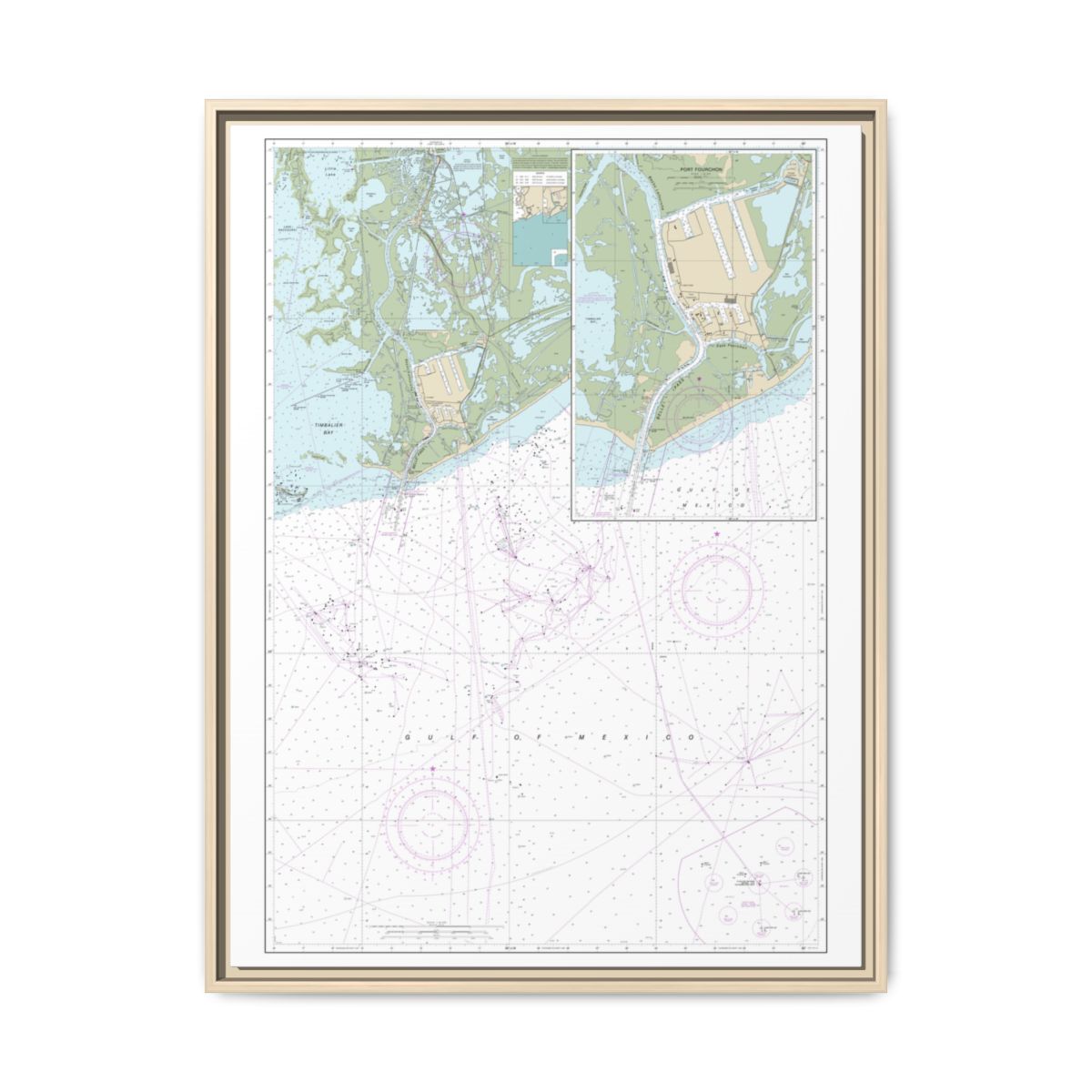 Chart 11346 Port Fourchon and Approaches - NOAA Nautical Chart Floating Frame Canvas | 24" x 32" | 30" x 40" - Natural front