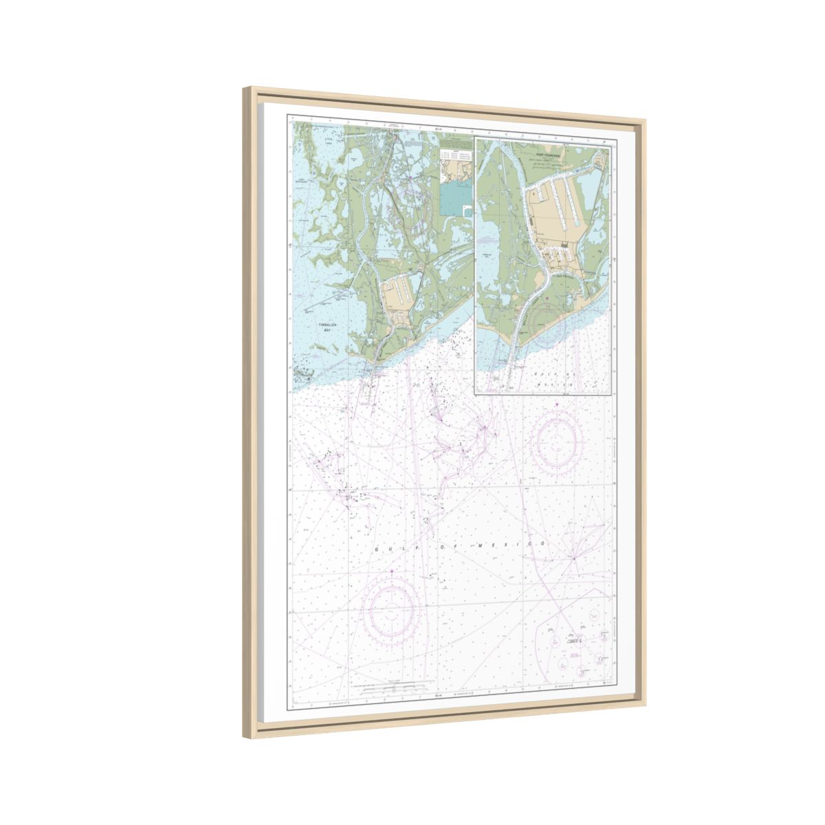 Chart 11346 Port Fourchon and Approaches - NOAA Nautical Chart Floating Frame Canvas | 24" x 32" | 30" x 40" - Natural side