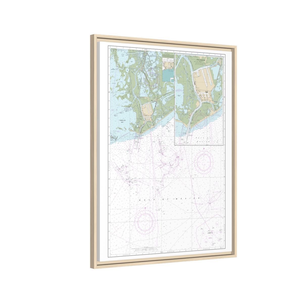 Chart 11346 Port Fourchon and Approaches - NOAA Nautical Chart Floating Frame Canvas | 24" x 32" | 30" x 40" - Natural side