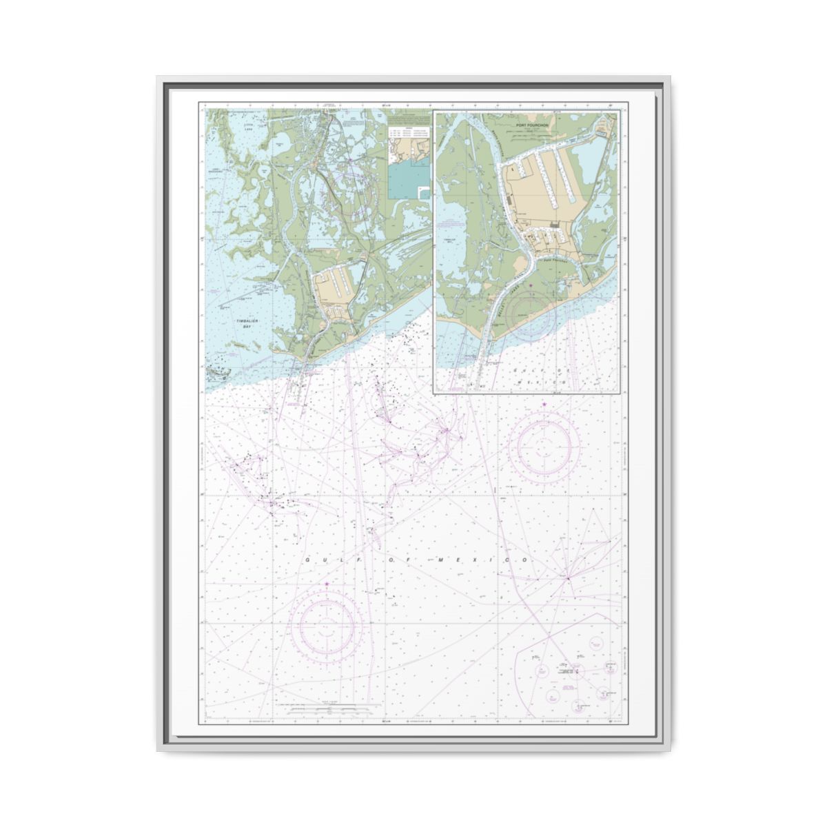 Chart 11346 Port Fourchon and Approaches - NOAA Nautical Chart Floating Frame Canvas | 24" x 32" | 30" x 40" - White front