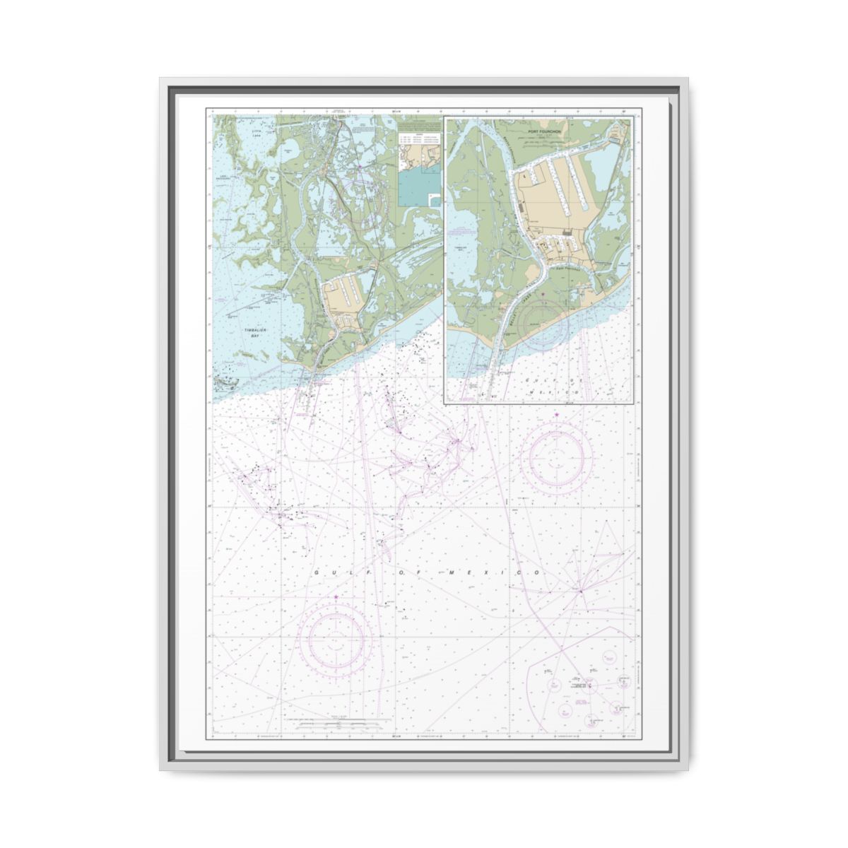 Chart 11346 Port Fourchon and Approaches - NOAA Nautical Chart Floating Frame Canvas | 24" x 32" | 30" x 40" - White front