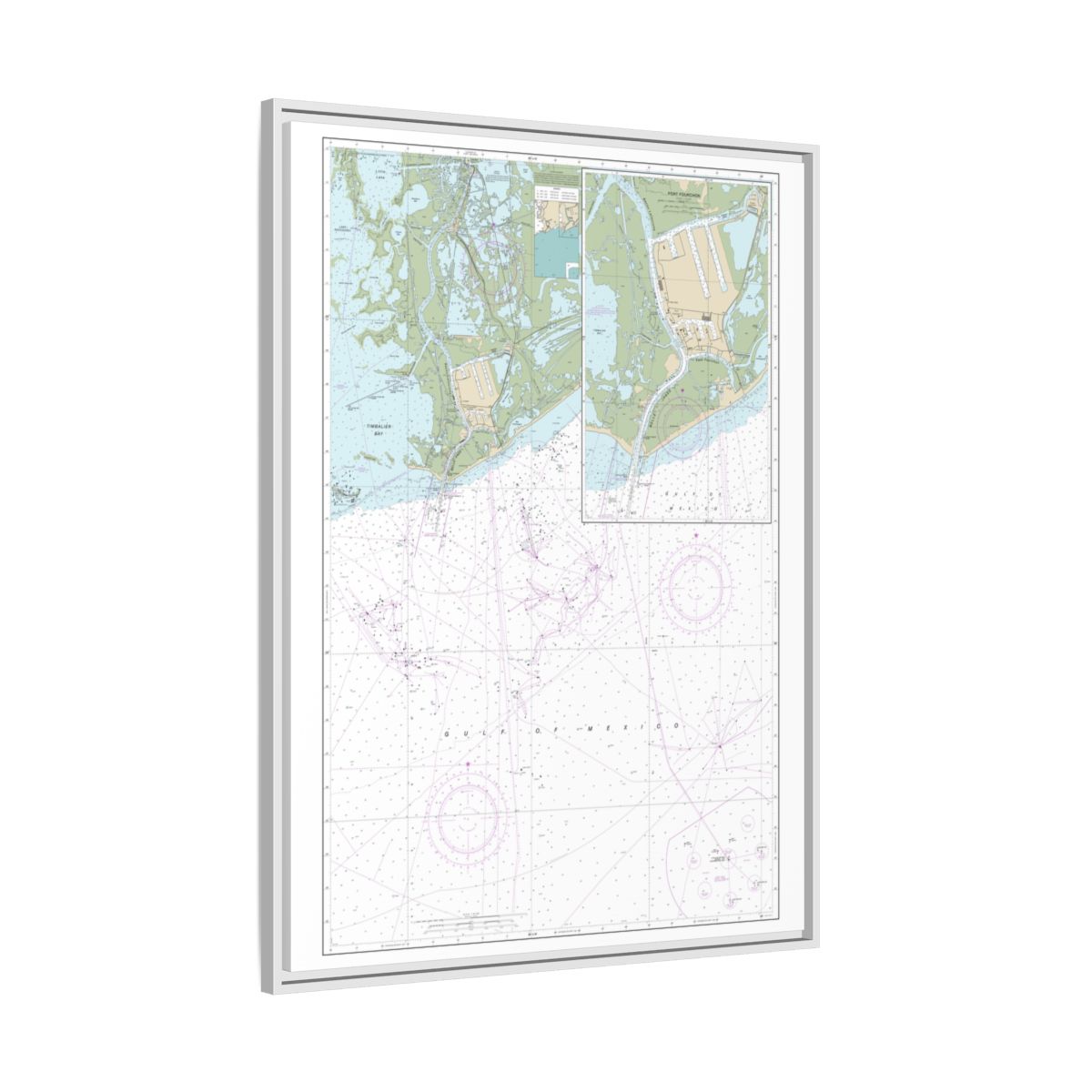 Chart 11346 Port Fourchon and Approaches - NOAA Nautical Chart Floating Frame Canvas | 24" x 32" | 30" x 40" - White side