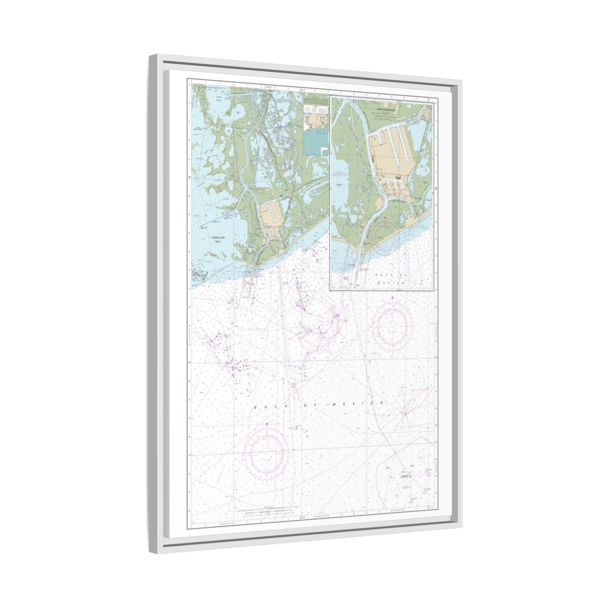 Chart 11346 Port Fourchon and Approaches - NOAA Nautical Chart Floating Frame Canvas | 24" x 32" | 30" x 40" - White side