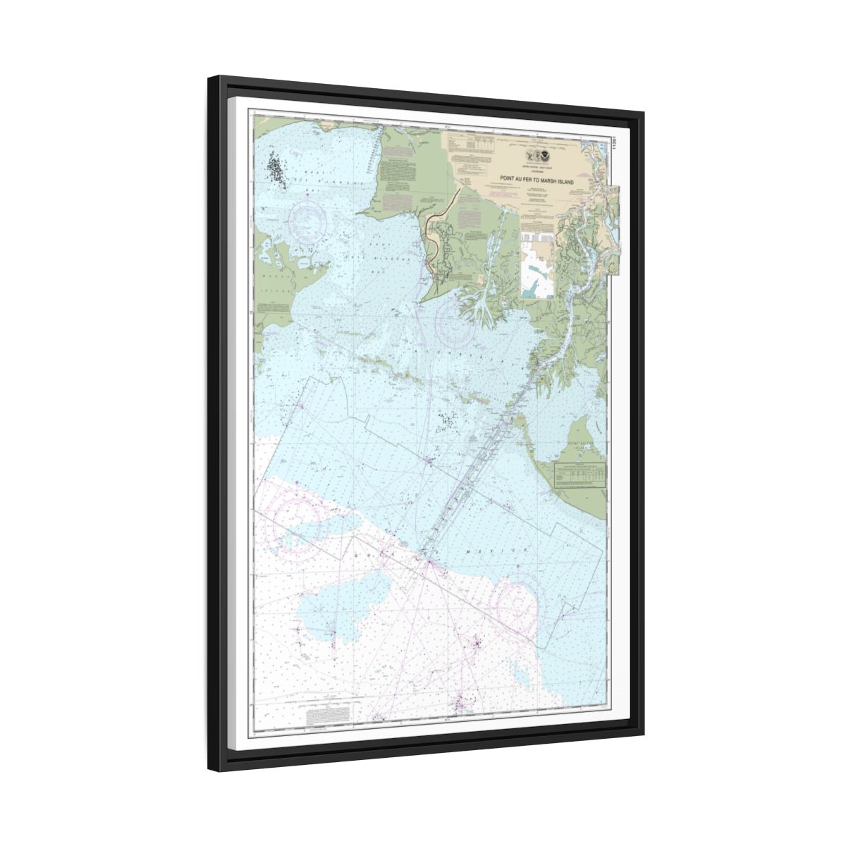 Chart 11351 Point au Fer to Marsh Island - NOAA Nautical Chart Floating Frame Canvas | 24" x 32" | 30" x 40" - Black side