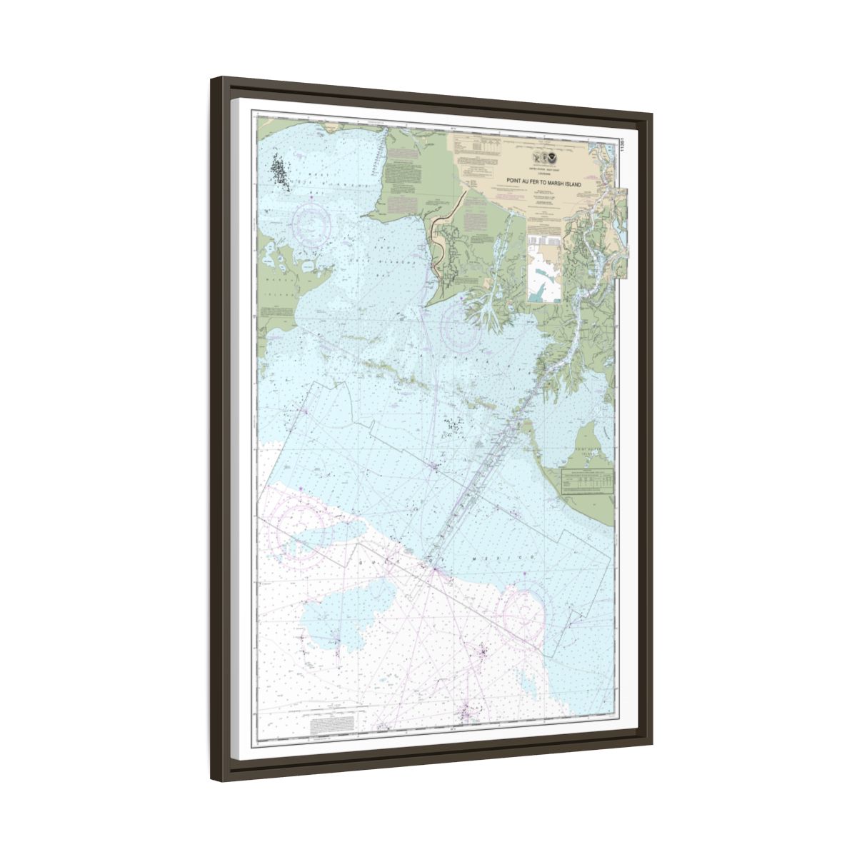Chart 11351 Point au Fer to Marsh Island - NOAA Nautical Chart Floating Frame Canvas | 24" x 32" | 30" x 40" - Espresso side