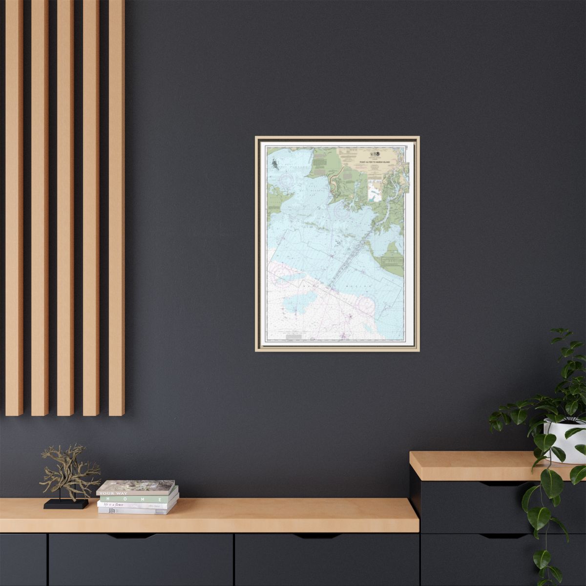 Chart 11351 Point au Fer to Marsh Island - NOAA Nautical Chart Floating Frame Canvas | 24" x 32" | 30" x 40" - Natural context-2