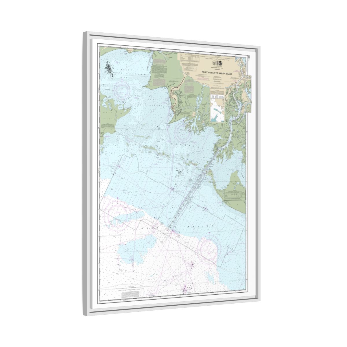 Chart 11351 Point au Fer to Marsh Island - NOAA Nautical Chart Floating Frame Canvas | 24" x 32" | 30" x 40" - White side