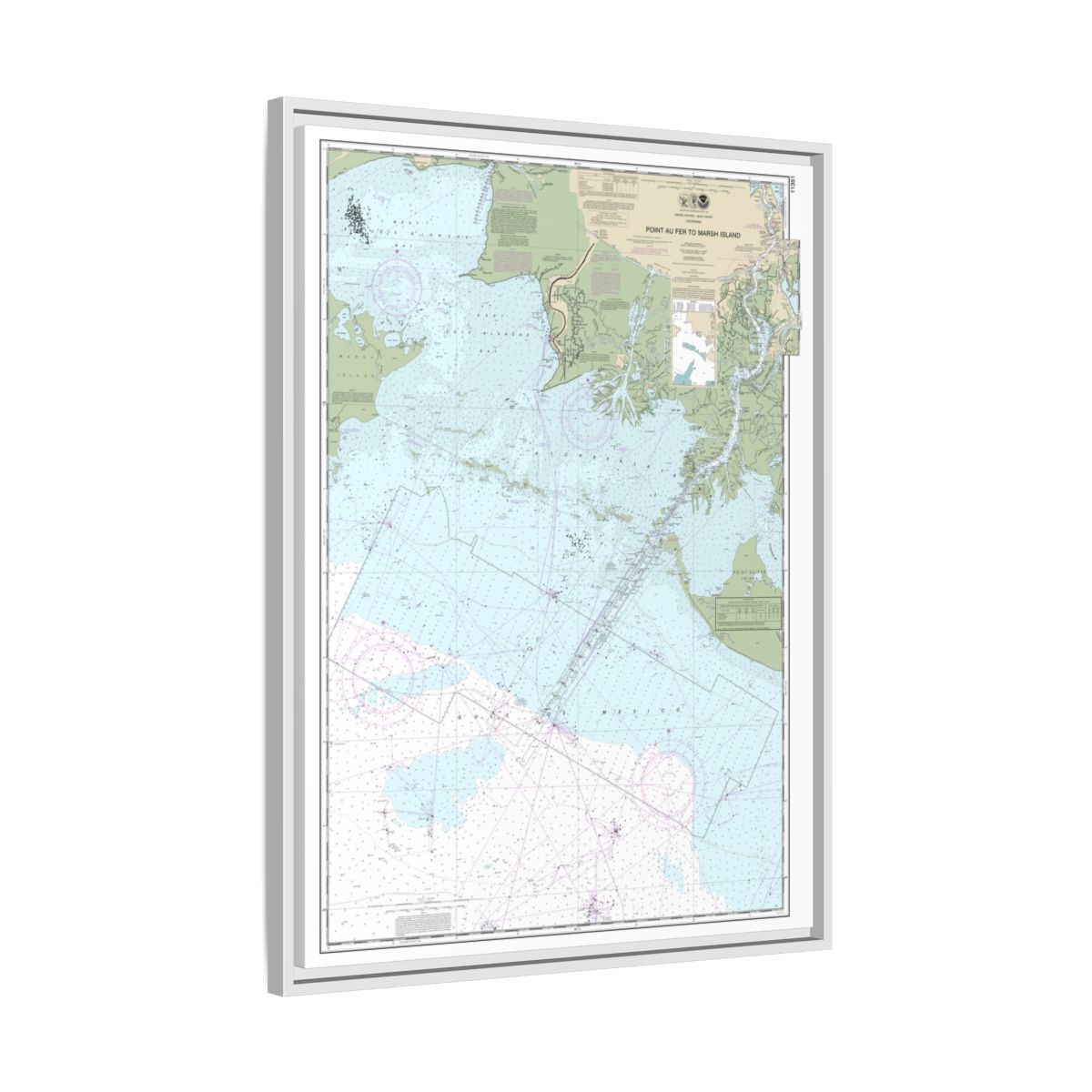 Chart 11351 Point au Fer to Marsh Island - NOAA Nautical Chart Floating Frame Canvas | 24" x 32" | 30" x 40" - White side