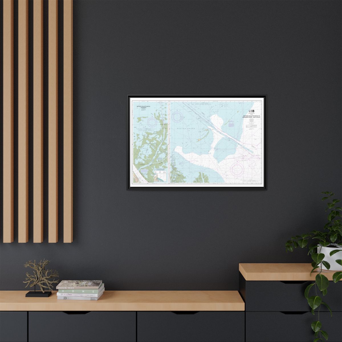 Chart 11353 Baptiste Collette Bayou to Mississippi River Gulf Outlet;Baptiste Collette Bayou Extension - NOAA Nautical Chart Floating Frame Canvas | 30" x 20" | 36" x 24" | 48" x 32" - Black context-2