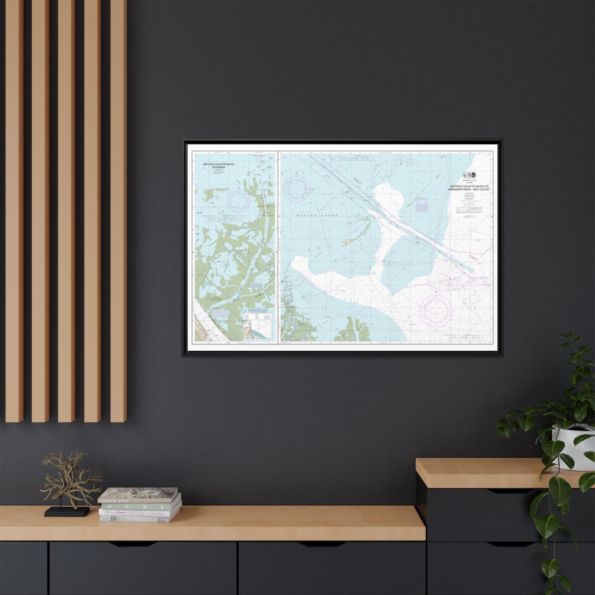 Chart 11353 Baptiste Collette Bayou to Mississippi River Gulf Outlet;Baptiste Collette Bayou Extension - NOAA Nautical Chart Floating Frame Canvas | 30" x 20" | 36" x 24" | 48" x 32" - Black context-2