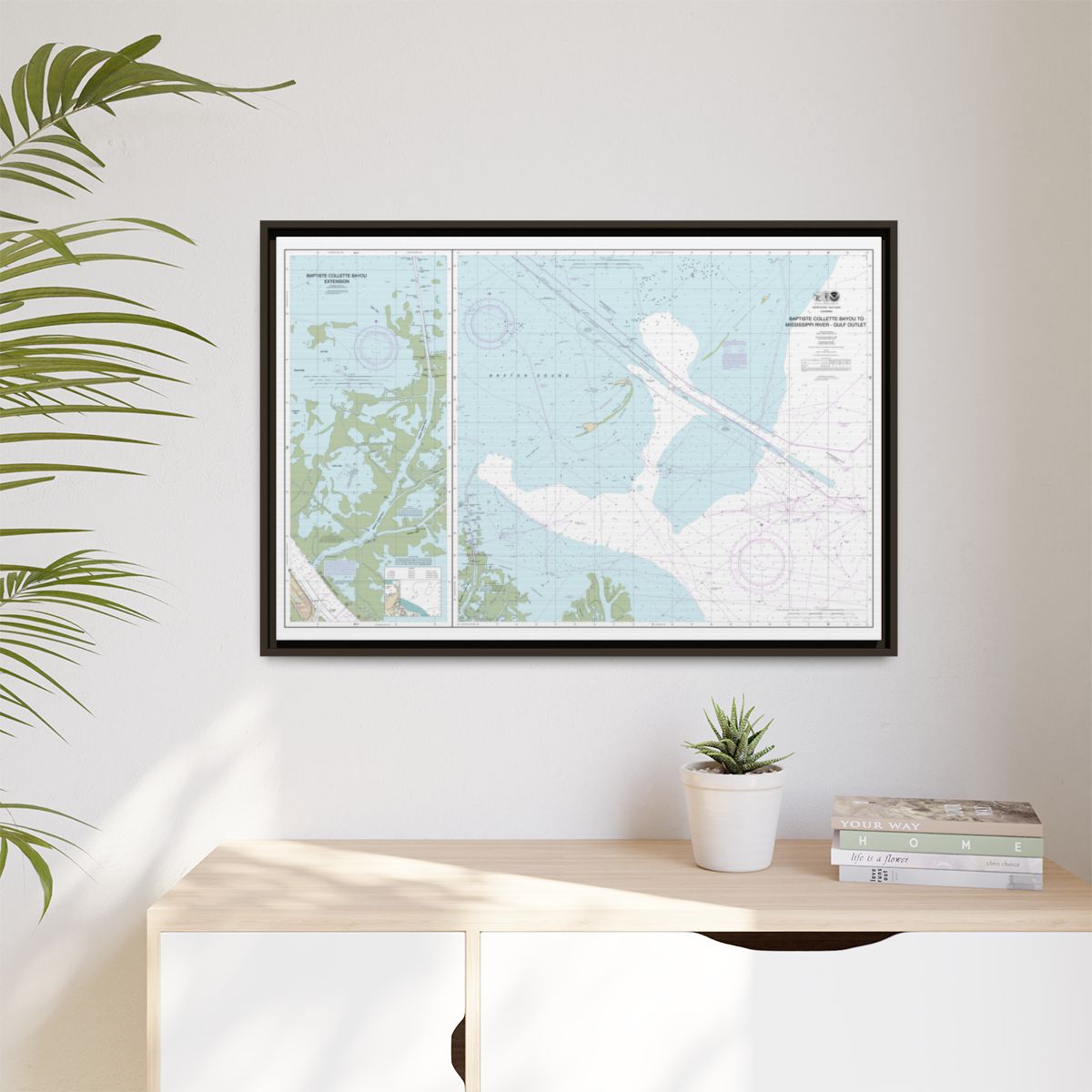 Chart 11353 Baptiste Collette Bayou to Mississippi River Gulf Outlet;Baptiste Collette Bayou Extension - NOAA Nautical Chart Floating Frame Canvas | 30" x 20" | 36" x 24" | 48" x 32" - Espresso context-1