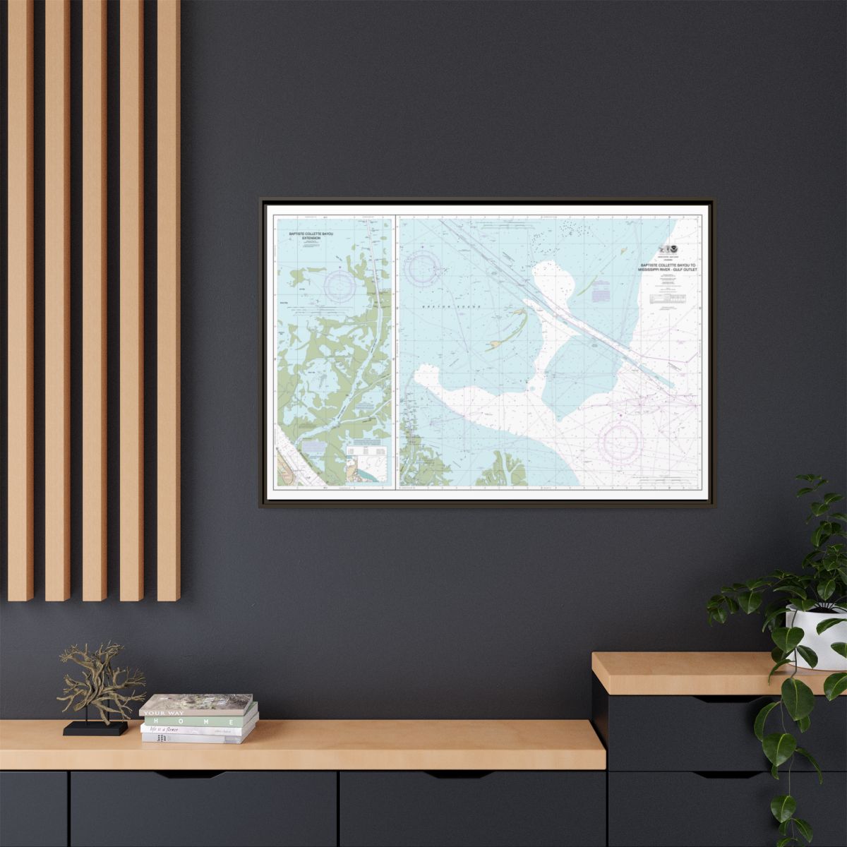 Chart 11353 Baptiste Collette Bayou to Mississippi River Gulf Outlet;Baptiste Collette Bayou Extension - NOAA Nautical Chart Floating Frame Canvas | 30" x 20" | 36" x 24" | 48" x 32" - Espresso context-2