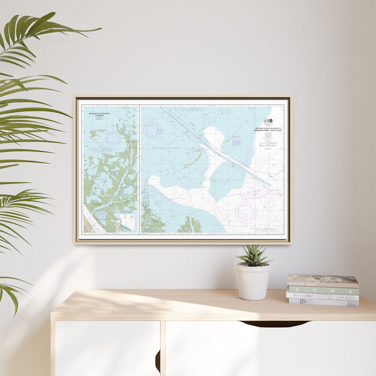 Chart 11353 Baptiste Collette Bayou to Mississippi River Gulf Outlet;Baptiste Collette Bayou Extension - NOAA Nautical Chart Floating Frame Canvas | 30" x 20" | 36" x 24" | 48" x 32" - Natural context-1