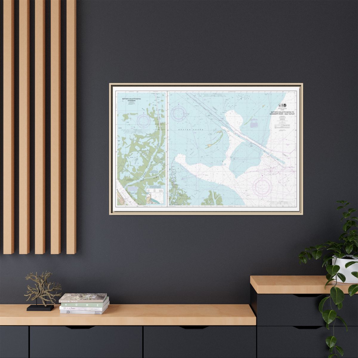 Chart 11353 Baptiste Collette Bayou to Mississippi River Gulf Outlet;Baptiste Collette Bayou Extension - NOAA Nautical Chart Floating Frame Canvas | 30" x 20" | 36" x 24" | 48" x 32" - Natural context-2