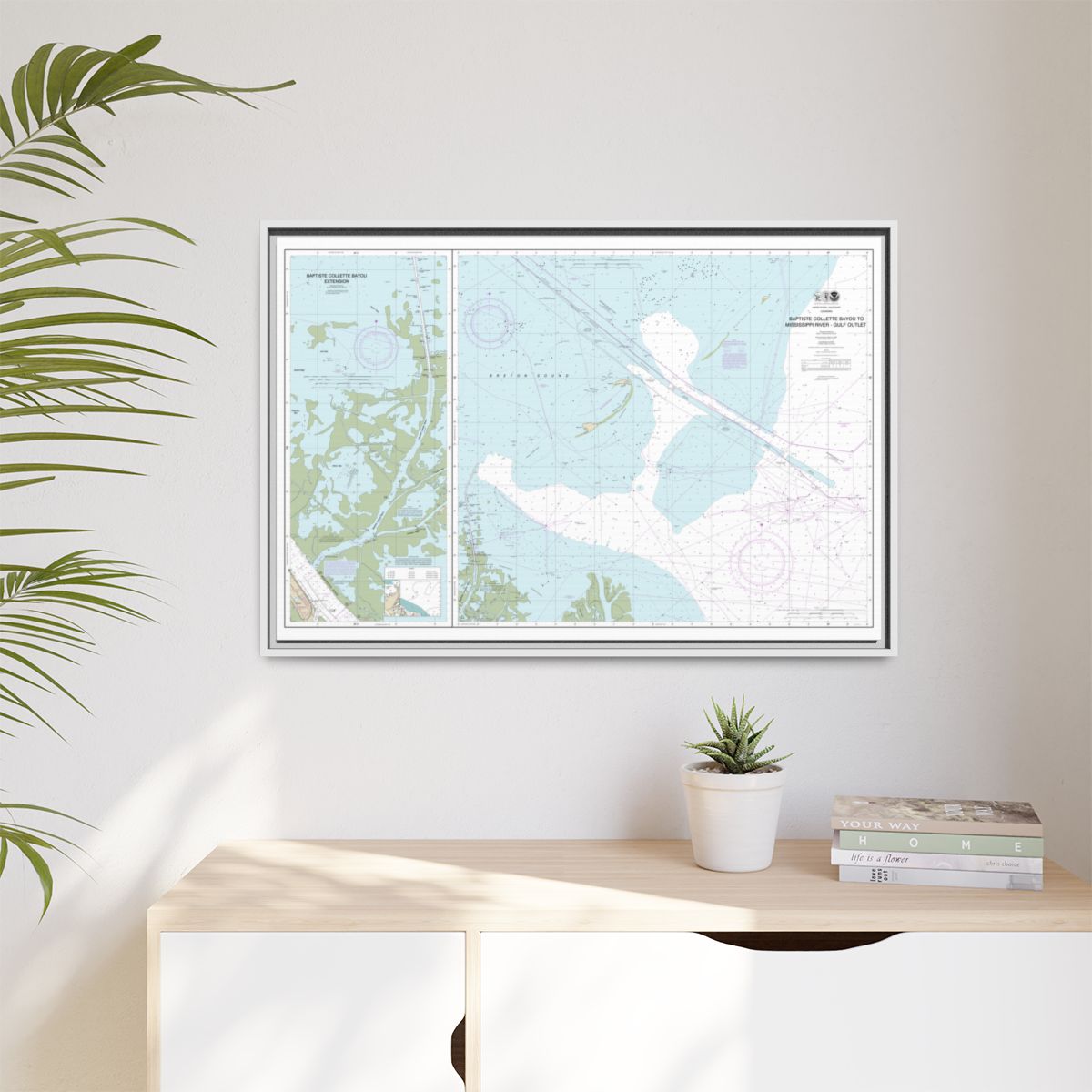 Chart 11353 Baptiste Collette Bayou to Mississippi River Gulf Outlet;Baptiste Collette Bayou Extension - NOAA Nautical Chart Floating Frame Canvas | 30" x 20" | 36" x 24" | 48" x 32" - White context-1
