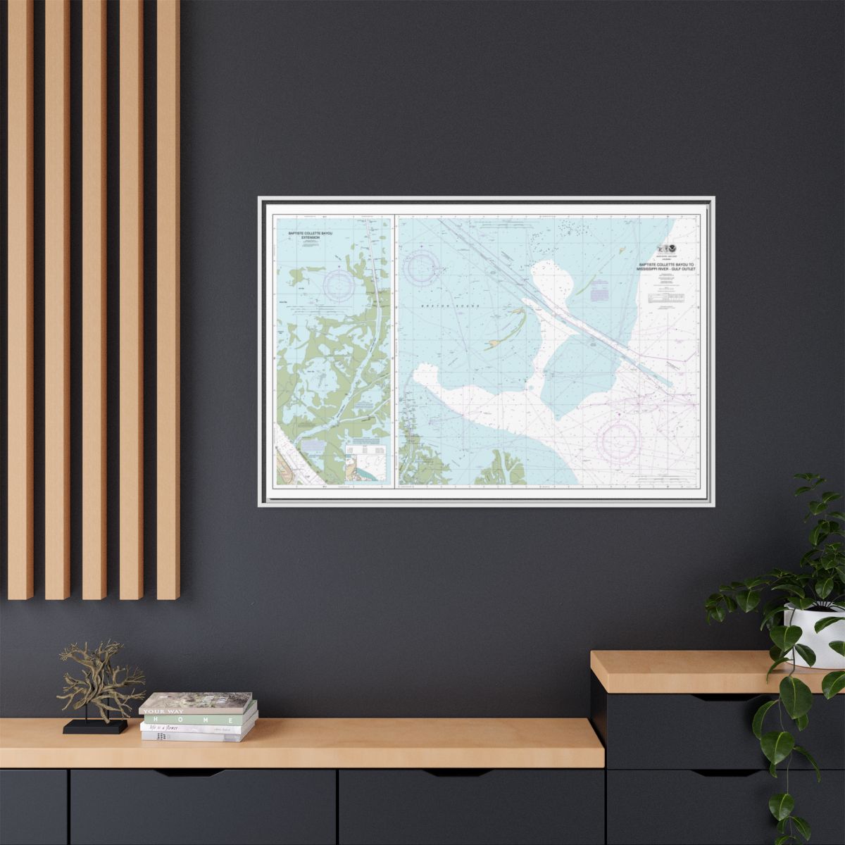 Chart 11353 Baptiste Collette Bayou to Mississippi River Gulf Outlet;Baptiste Collette Bayou Extension - NOAA Nautical Chart Floating Frame Canvas | 30" x 20" | 36" x 24" | 48" x 32" - White context-2