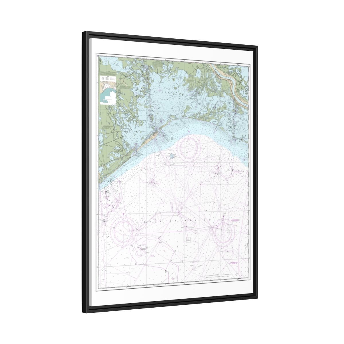 Chart 11358 Barataria Bay and approaches - NOAA Nautical Chart Floating Frame Canvas | 24" x 32" | 30" x 40" - Black side