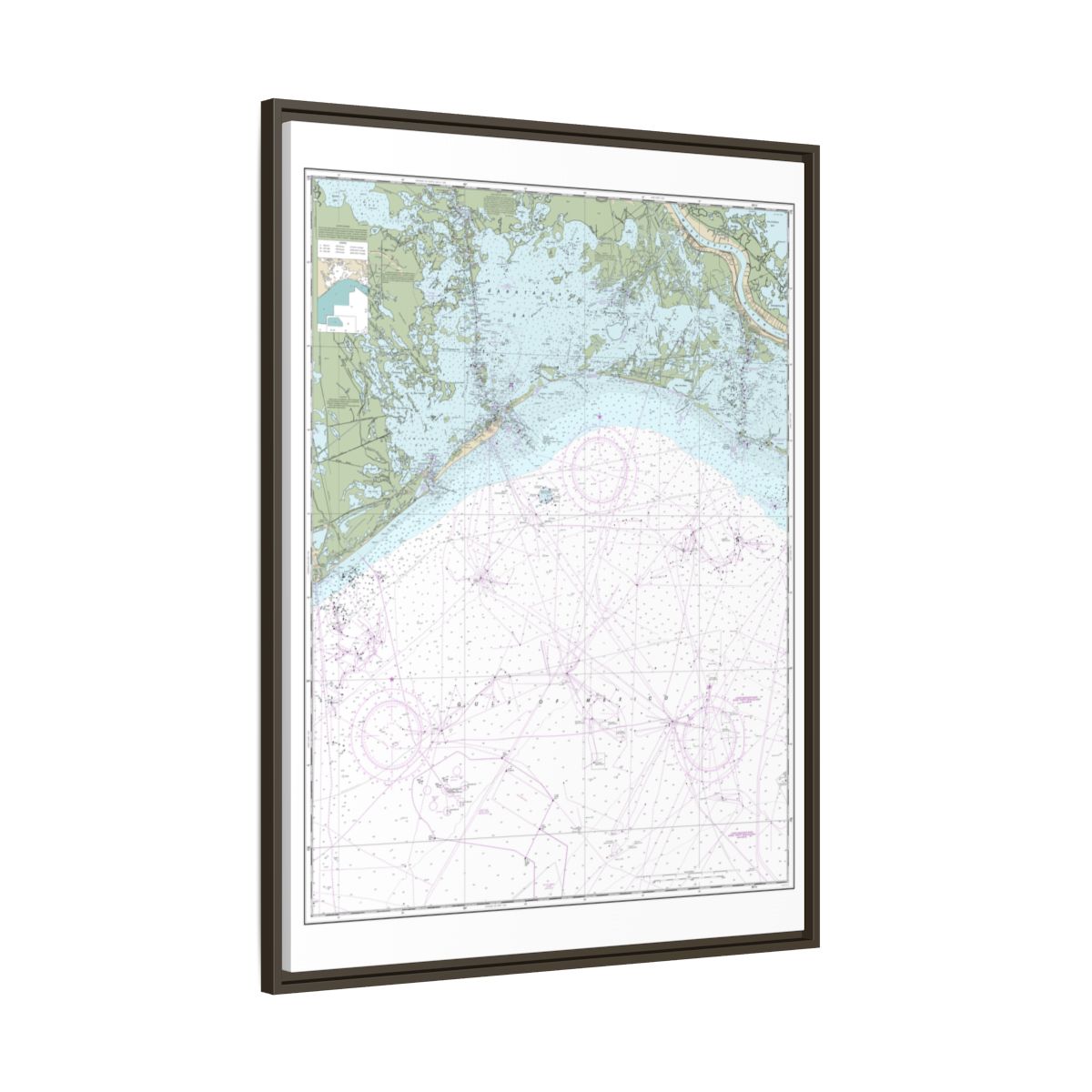 Chart 11358 Barataria Bay and approaches - NOAA Nautical Chart Floating Frame Canvas | 24" x 32" | 30" x 40" - Espresso side
