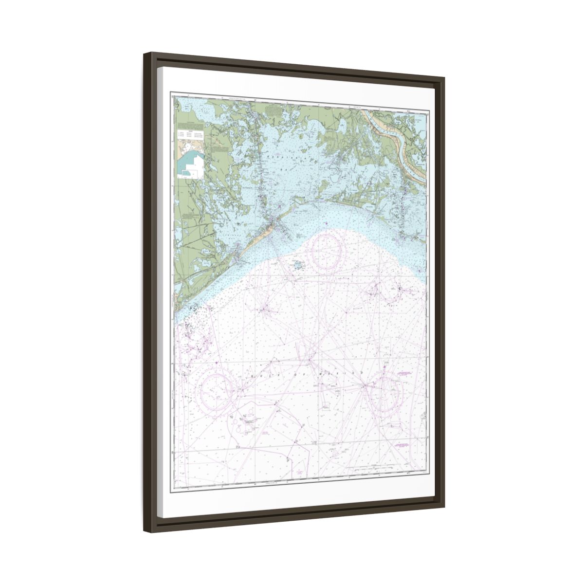 Chart 11358 Barataria Bay and approaches - NOAA Nautical Chart Floating Frame Canvas | 24" x 32" | 30" x 40" - Espresso side
