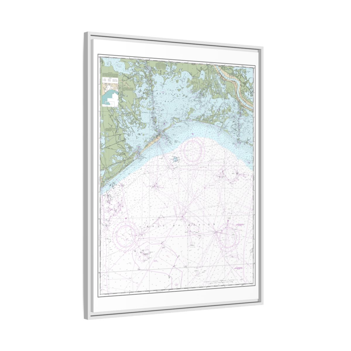 Chart 11358 Barataria Bay and approaches - NOAA Nautical Chart Floating Frame Canvas | 24" x 32" | 30" x 40" - White side