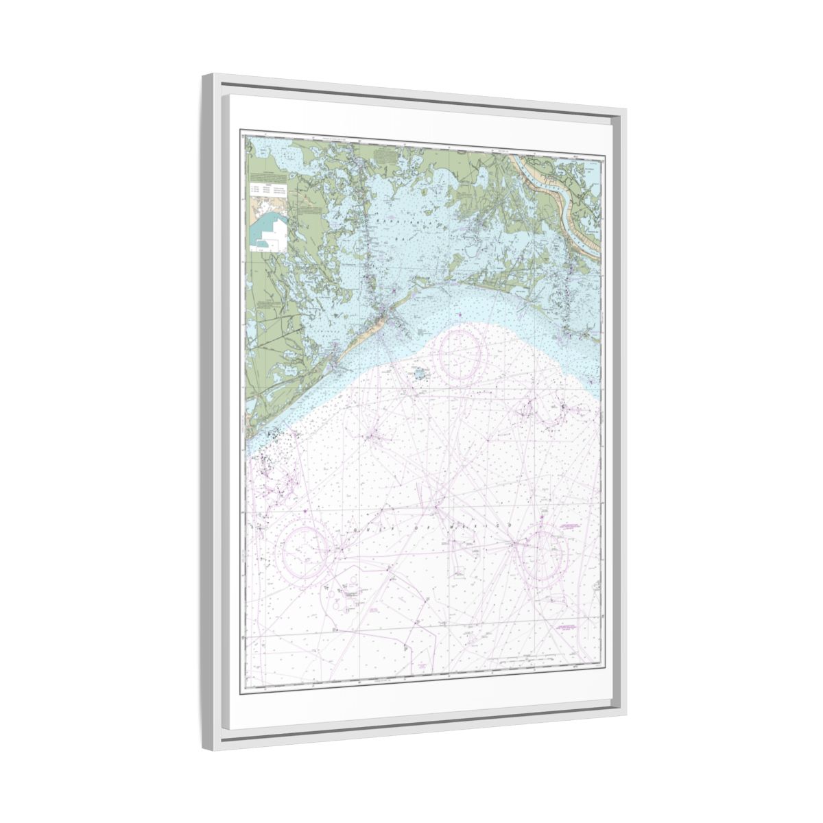 Chart 11358 Barataria Bay and approaches - NOAA Nautical Chart Floating Frame Canvas | 24" x 32" | 30" x 40" - White side