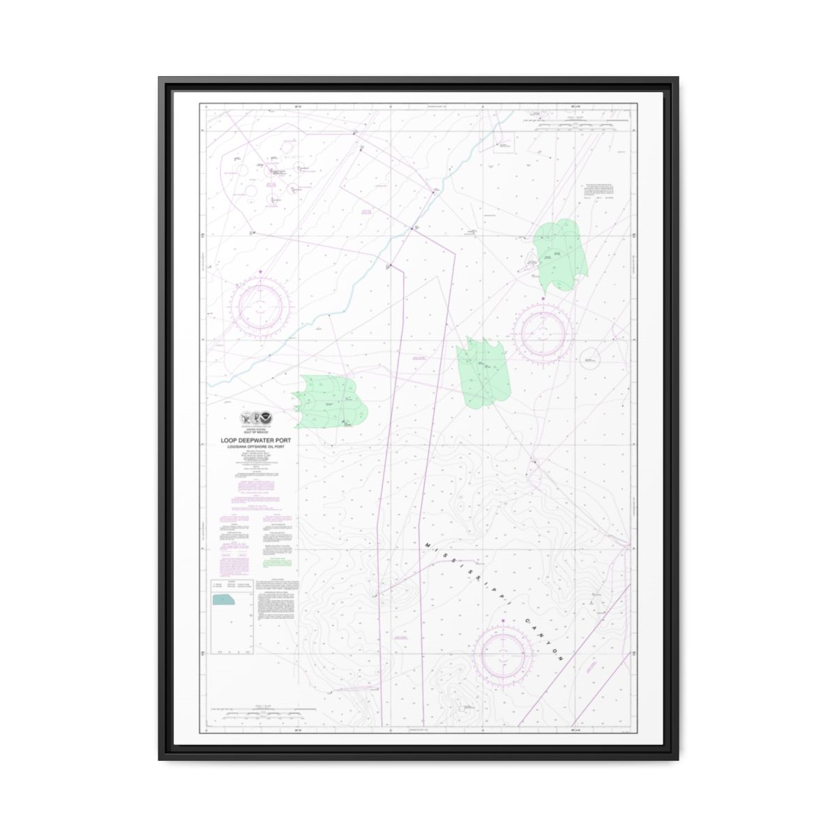 Chart 11359 Loop Deepwater Port Louisiana Offshore Oil Port - NOAA Nautical Chart Floating Frame Canvas | 24" x 32" | 30" x 40" - Black front