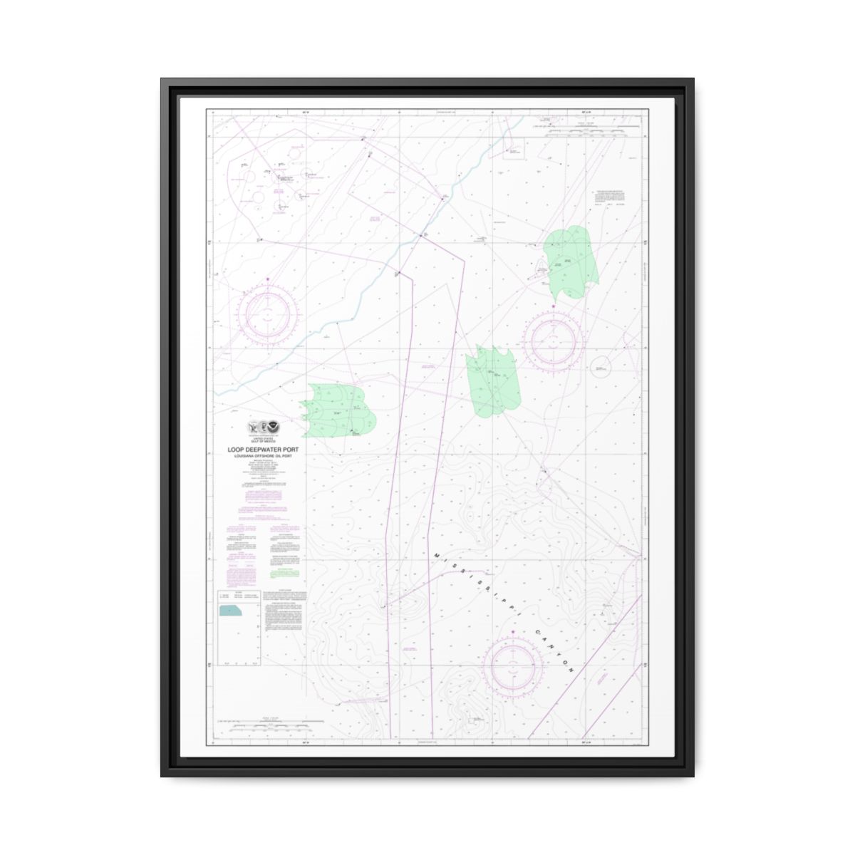 Chart 11359 Loop Deepwater Port Louisiana Offshore Oil Port - NOAA Nautical Chart Floating Frame Canvas | 24" x 32" | 30" x 40" - Black front