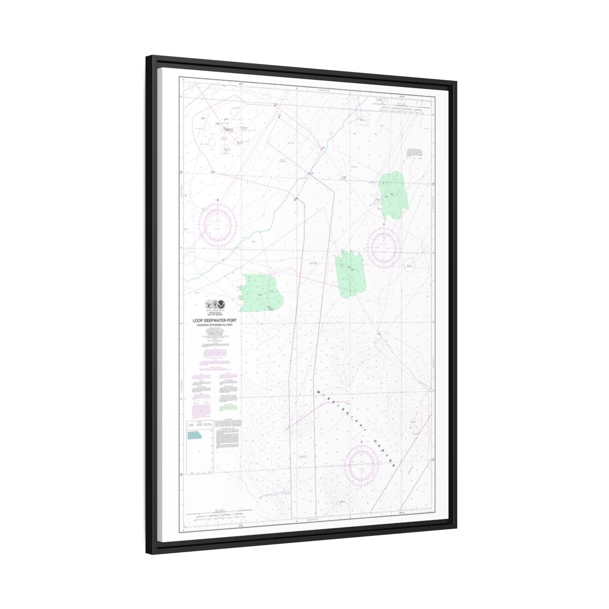 Chart 11359 Loop Deepwater Port Louisiana Offshore Oil Port - NOAA Nautical Chart Floating Frame Canvas | 24" x 32" | 30" x 40" - Black side