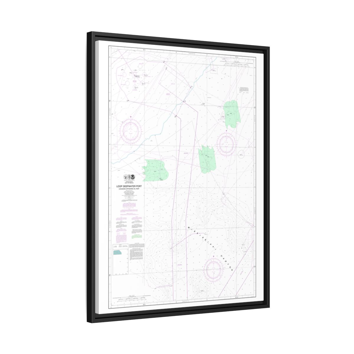 Chart 11359 Loop Deepwater Port Louisiana Offshore Oil Port - NOAA Nautical Chart Floating Frame Canvas | 24" x 32" | 30" x 40" - Black side