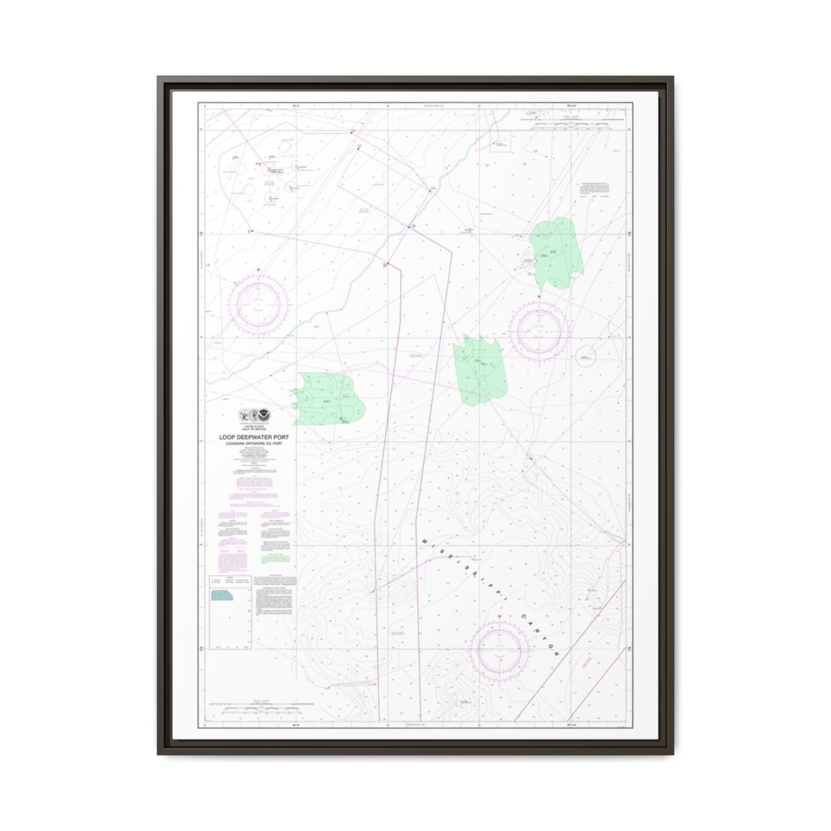 Chart 11359 Loop Deepwater Port Louisiana Offshore Oil Port - NOAA Nautical Chart Floating Frame Canvas | 24" x 32" | 30" x 40" - Espresso front
