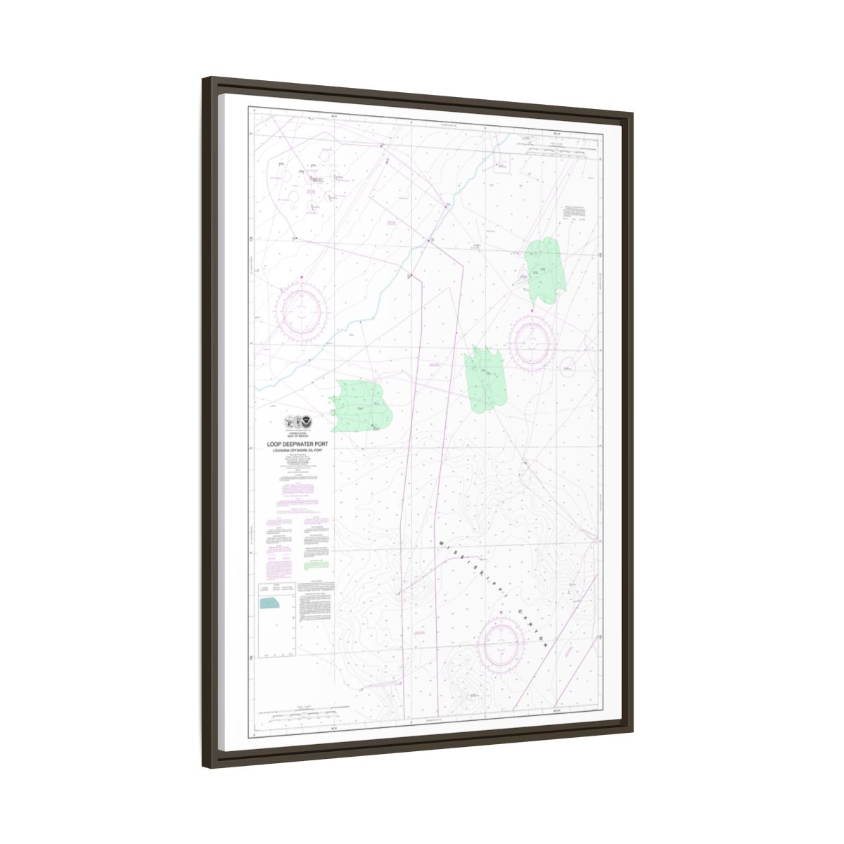 Chart 11359 Loop Deepwater Port Louisiana Offshore Oil Port - NOAA Nautical Chart Floating Frame Canvas | 24" x 32" | 30" x 40" - Espresso side