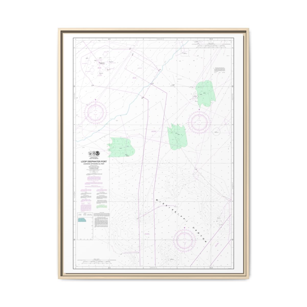 Chart 11359 Loop Deepwater Port Louisiana Offshore Oil Port - NOAA Nautical Chart Floating Frame Canvas | 24" x 32" | 30" x 40" - Natural front