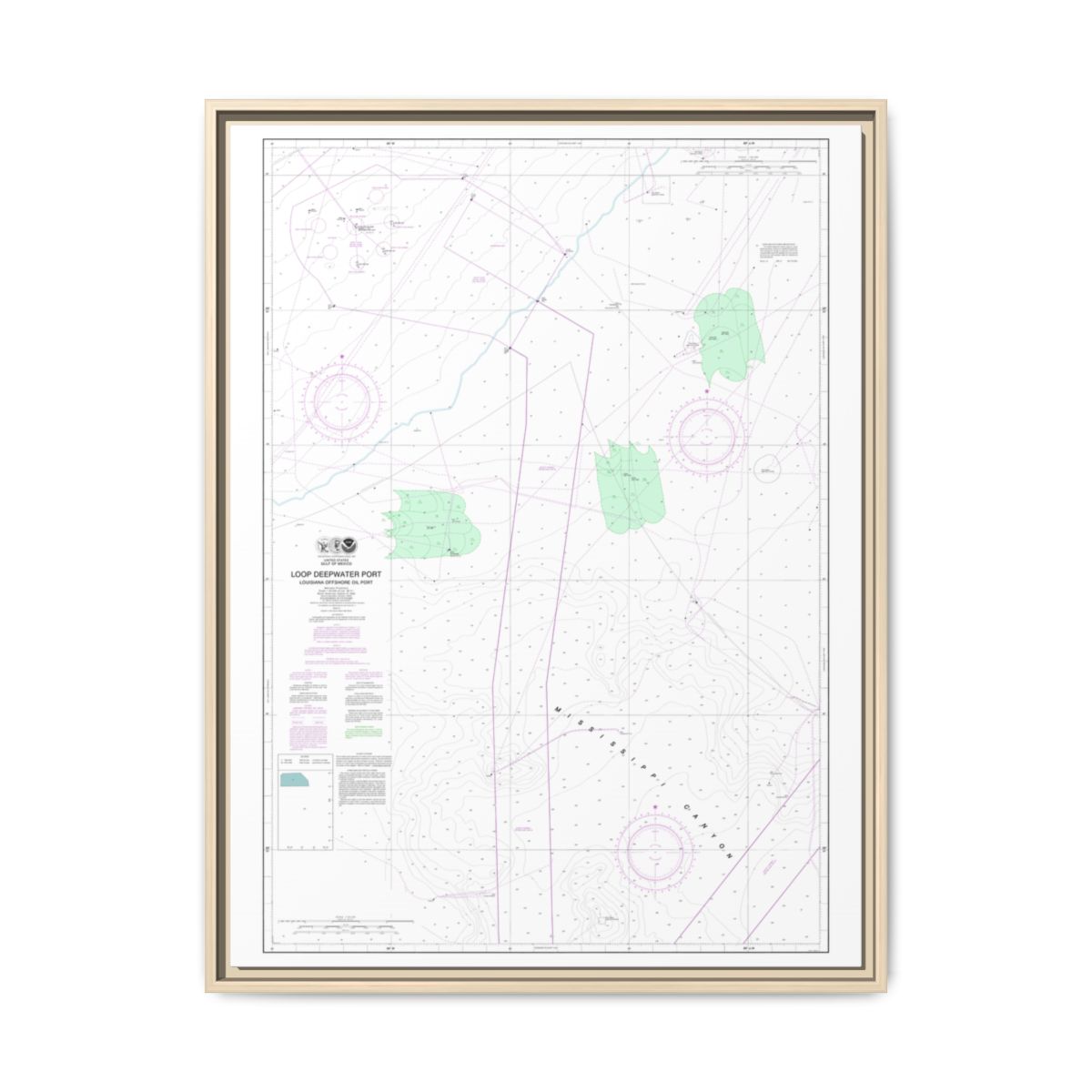 Chart 11359 Loop Deepwater Port Louisiana Offshore Oil Port - NOAA Nautical Chart Floating Frame Canvas | 24" x 32" | 30" x 40" - Natural front